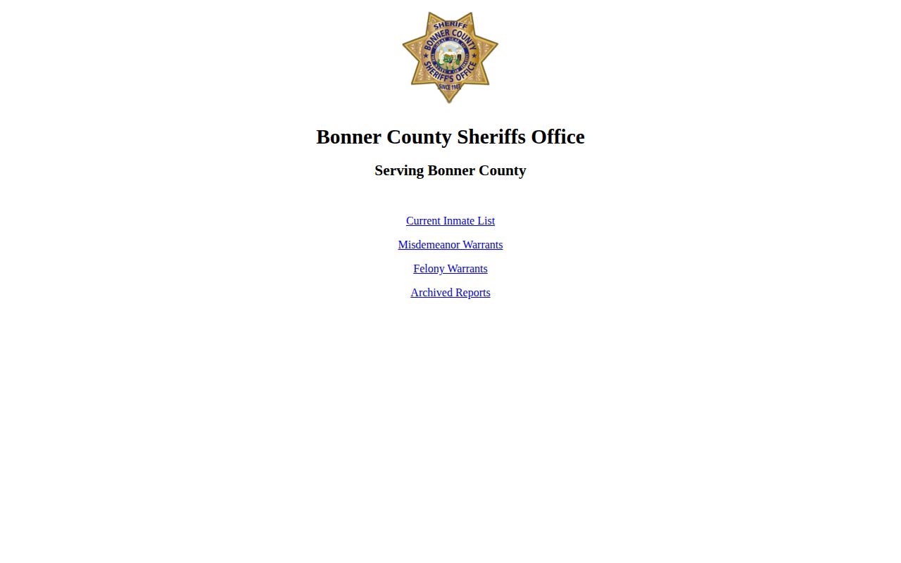 Bonner County current inmate offense list and jail public reports